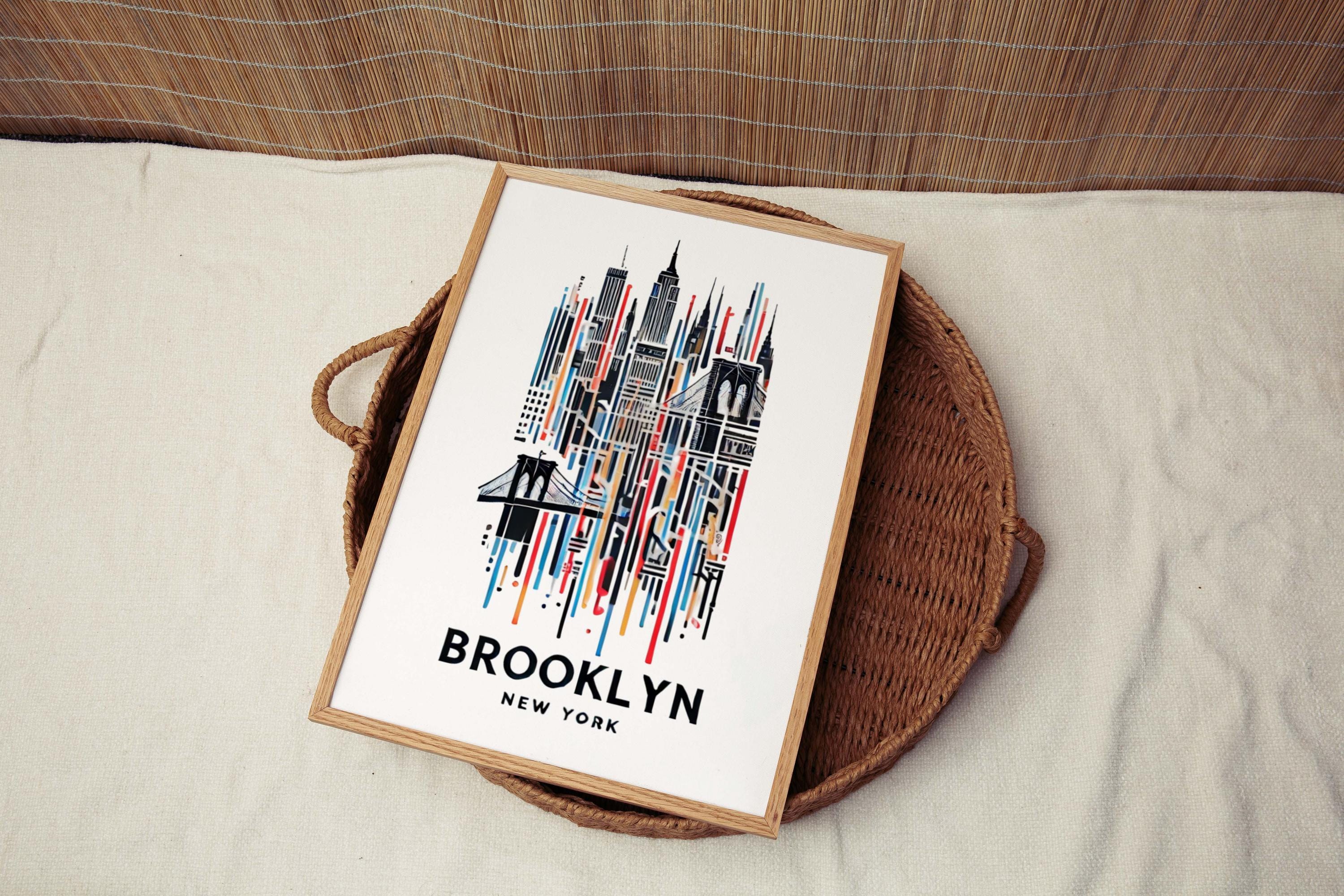 Brooklyn Print Wall Art - New York City Travel Decor, NYC Gift, Housewarming & College Room Art, Modern Brooklyn Map Poster