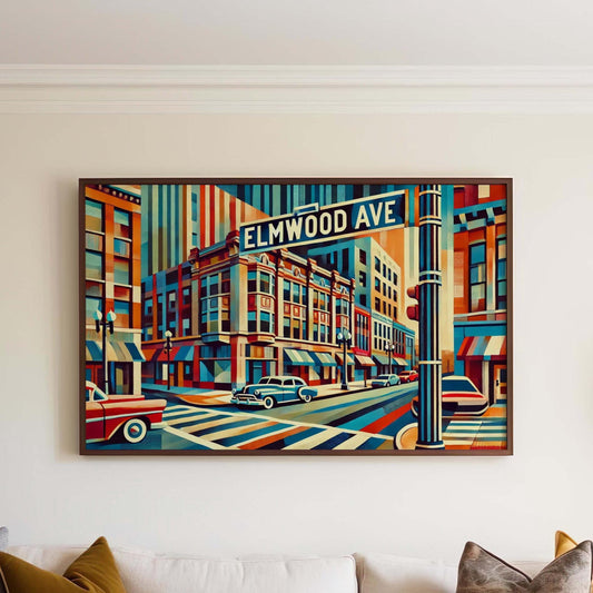 Elmwood Ave Wall Art - Columbia SC Travel Print, South Carolina Gift, Elmwood Avenue Poster, Housewarming Decor, Local Art Illustration
