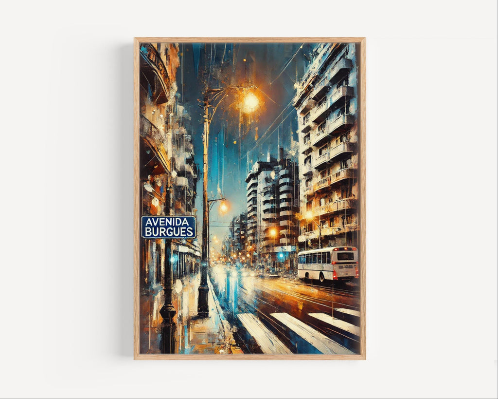 Avenida Burgues Oil Painting Art Print: Montevideo Uruguay Street Sign Travel Poster