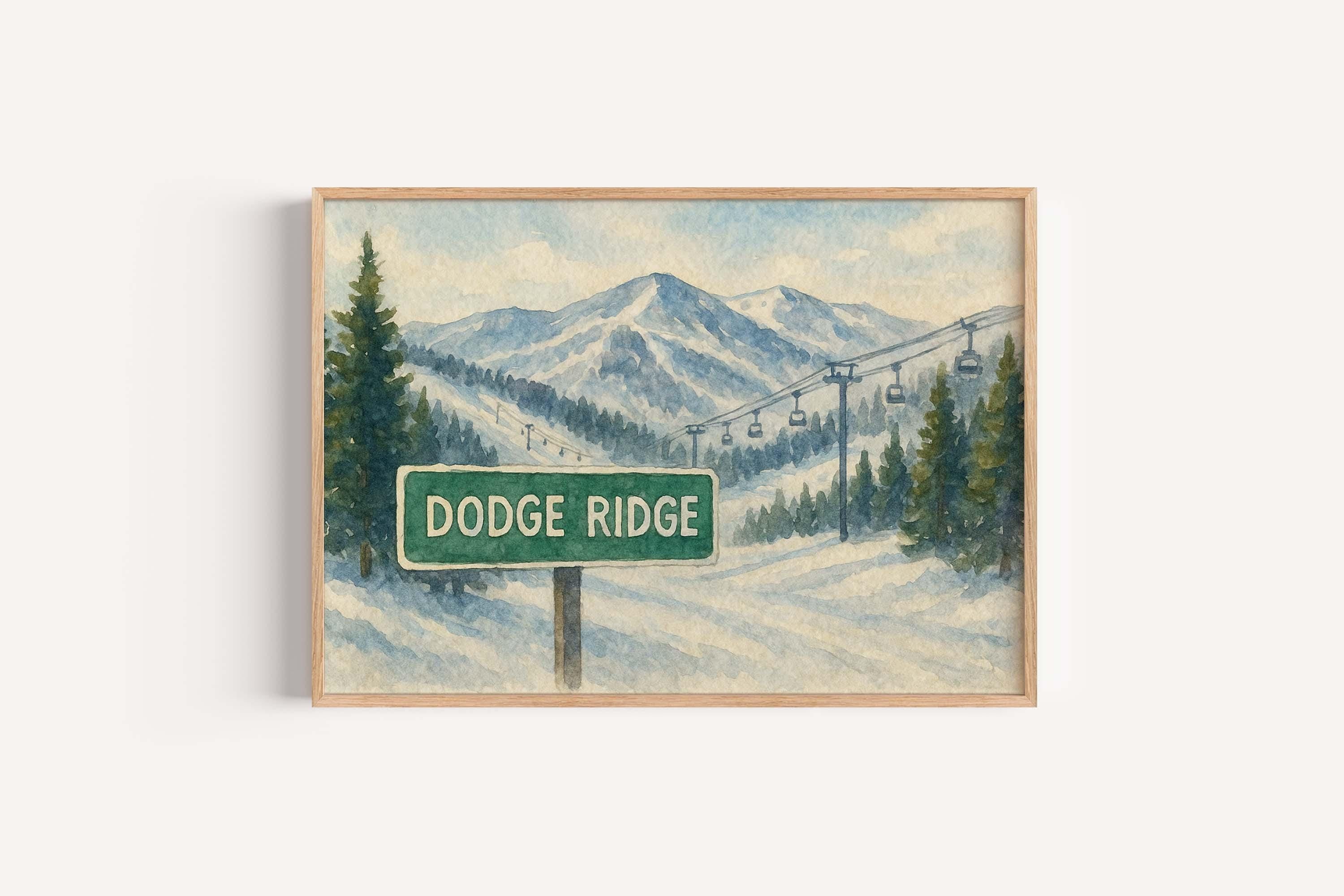 Dodge Ridge Ski Resort Print Watercolor - California, USA