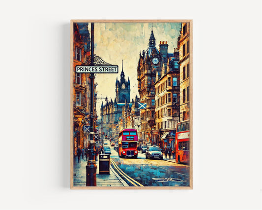 Princes Street Wall Art Print – Edinburgh Scotland Travel Poster, Scotland Gift, Housewarming Decor, Princes Street Art, Travel Print