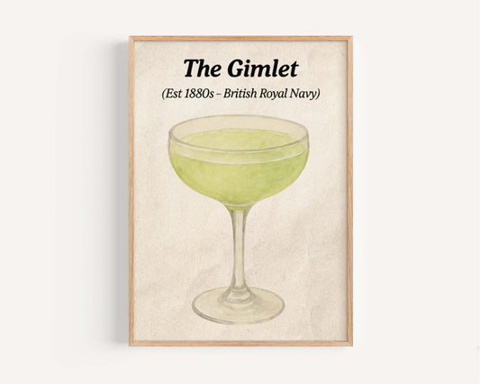 Gimlet Cocktail Art, Gin Lime Sour Cocktail Wall Decor, Retro Drink Illustration, Home Bar Decor, Classic Drink Artwork, Prohibition Era Art