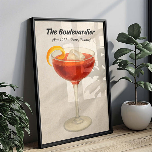Boulevardier Cocktail Artwork, Whiskey and Negroni Style Print, Vintage Decor, Campari Poster, Home Bar Wall Art, Bitter Drink Illustration