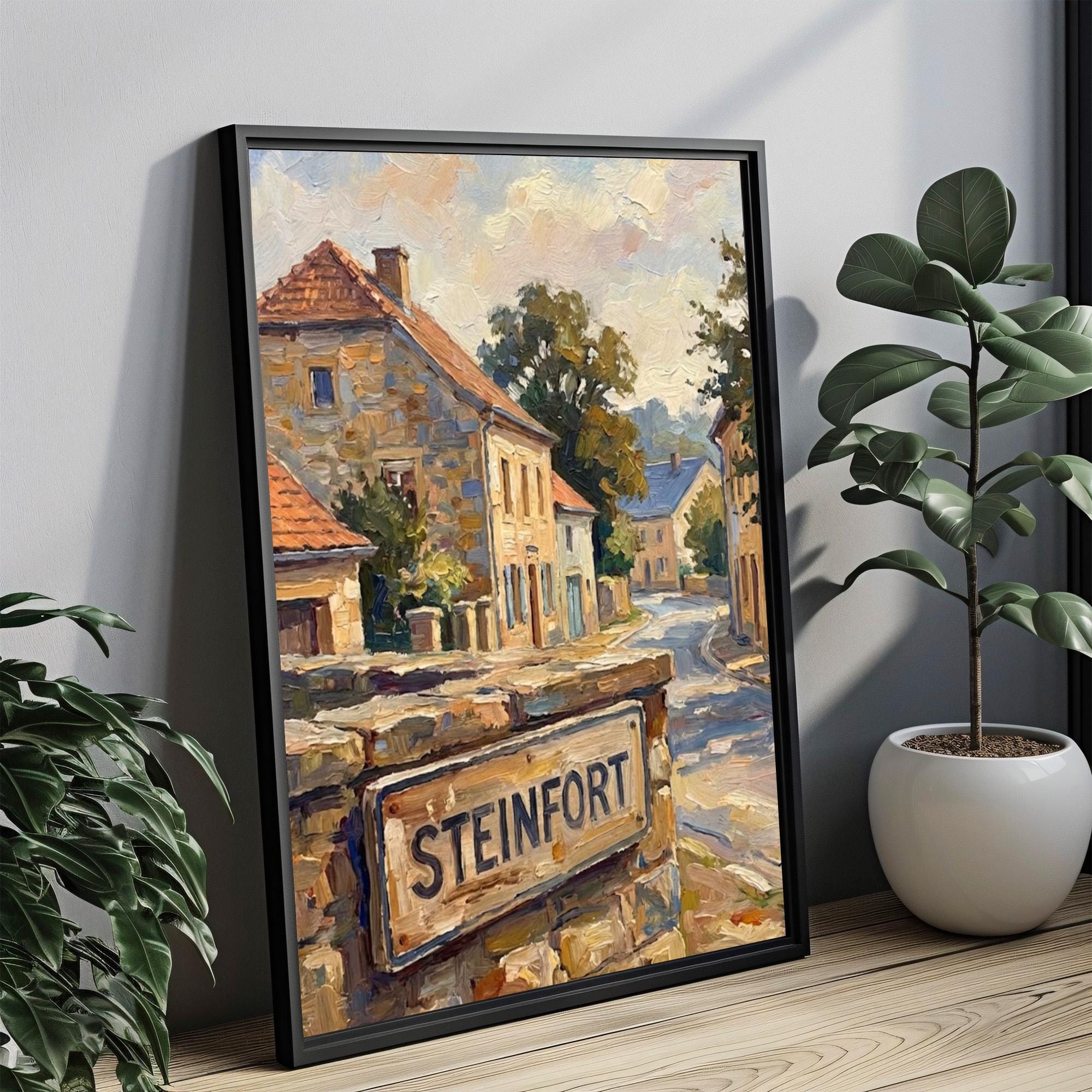 Steinfort Street Oil Painting Art Print: Steinfort Luxembourg Travel Poster