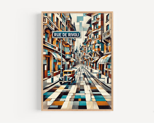 Paris Rue de Rivoli Wall Art - Elegant Travel Print, France Gift, Parisian Home Decor, Travel Poster, Housewarming & France Artwork