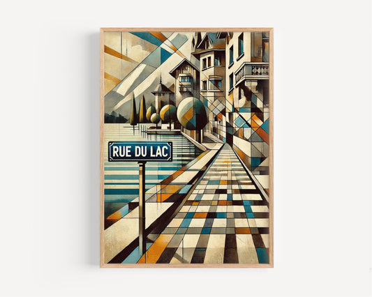Geneva Rue du Lac St Wall Art Print – Switzerland Travel Poster, Housewarming Gift, Geneva Map Decor, Swiss Travel Print