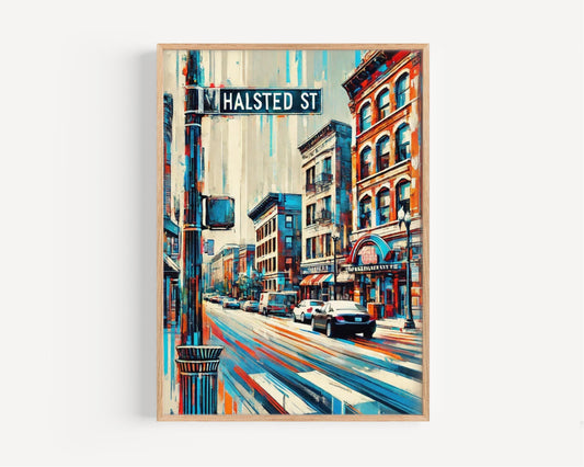 Wall Art Halsted Street Chicago Print, Illinois Travel Poster, Modern City Map Decor, Housewarming Gift, Urban Illinois Wall Decor