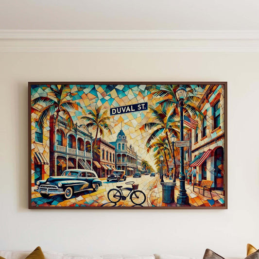 Duval Street Wall Art Cubism Print - Key West Travel Poster, Florida Gift, Modern Housewarming Decor, Key West Art Illustration