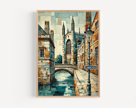 Cambridge Wall Art Print – UK Travel Poster, United Kingdom Artwork, Housewarming Gift, Cambridge Cityscape Art, UK Home Decor