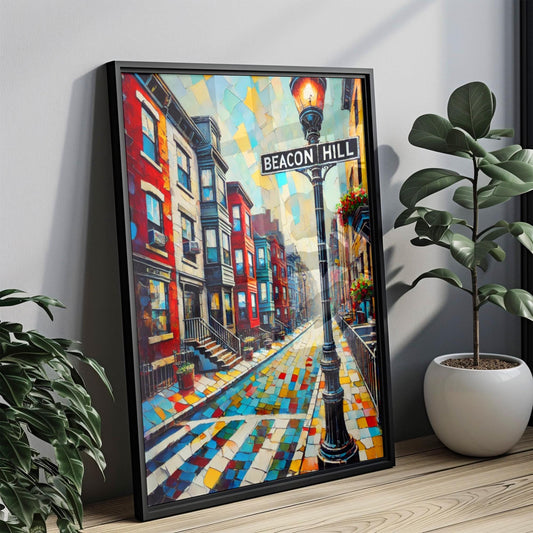 Wall Art Beacon Hill Boston Print - Travel Poster USA Souvenir, Housewarming Gift, Boston Art Decor