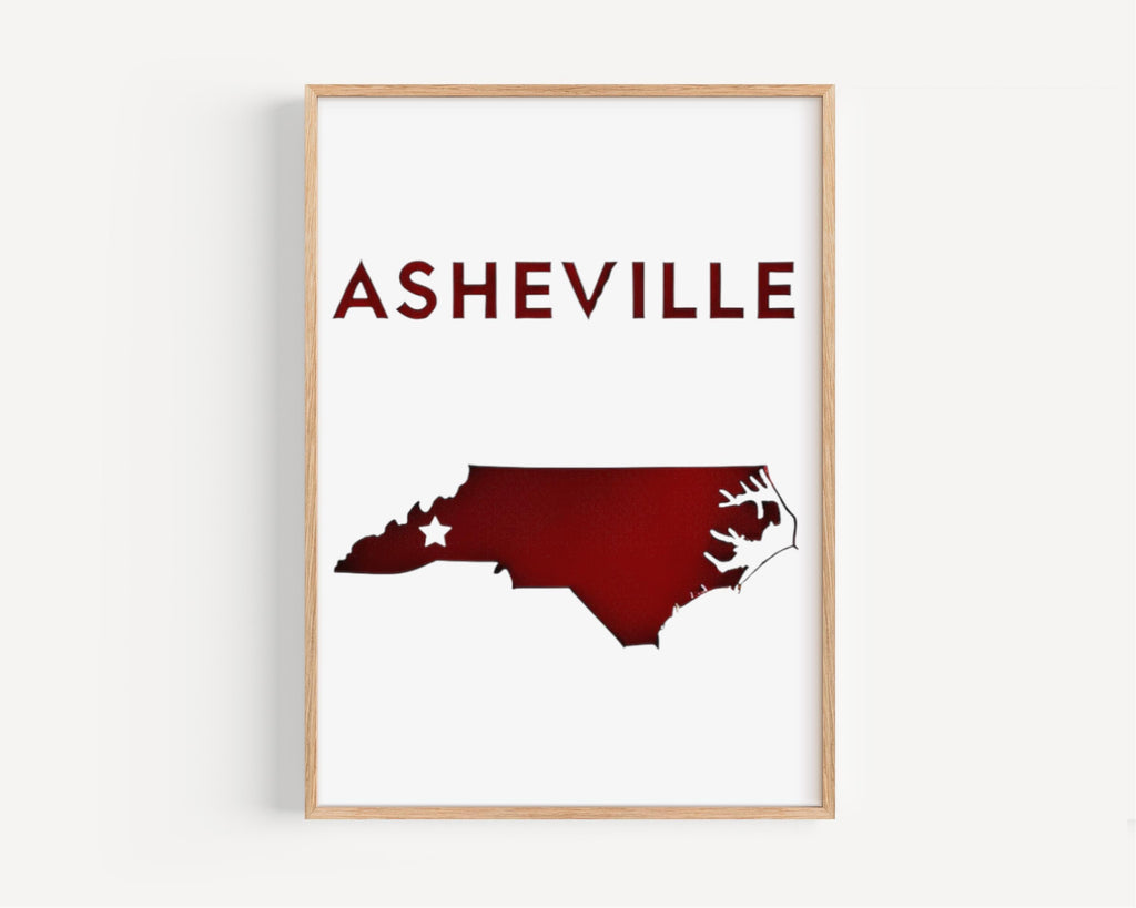 North Carolina Ashville Wall Art Print - Travel Decor, NC Gift, Housewarming & College Dorm Room Decoration
