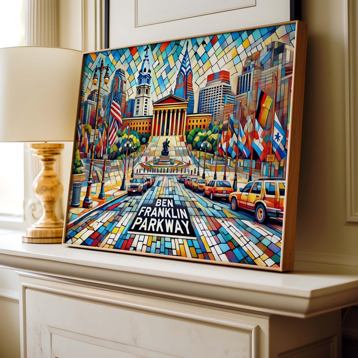 Ben Franklin Parkway Wall Art Print - Philadelphia Travel Poster, Philly Gift, Housewarming Decor, Cityscape Illustration