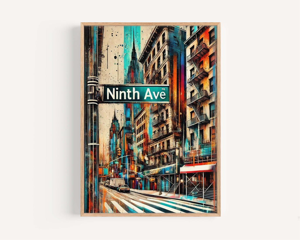 Ninth Ave Print Manhattan Wall Art, NYC Travel Poster, New York City Gift, Housewarming Decor, Urban Skyline Illustration