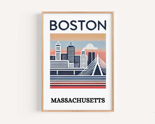 Boston Print Massachusetts Wall Art Travel Decor Housewarming Gift College Dorm MA Poster