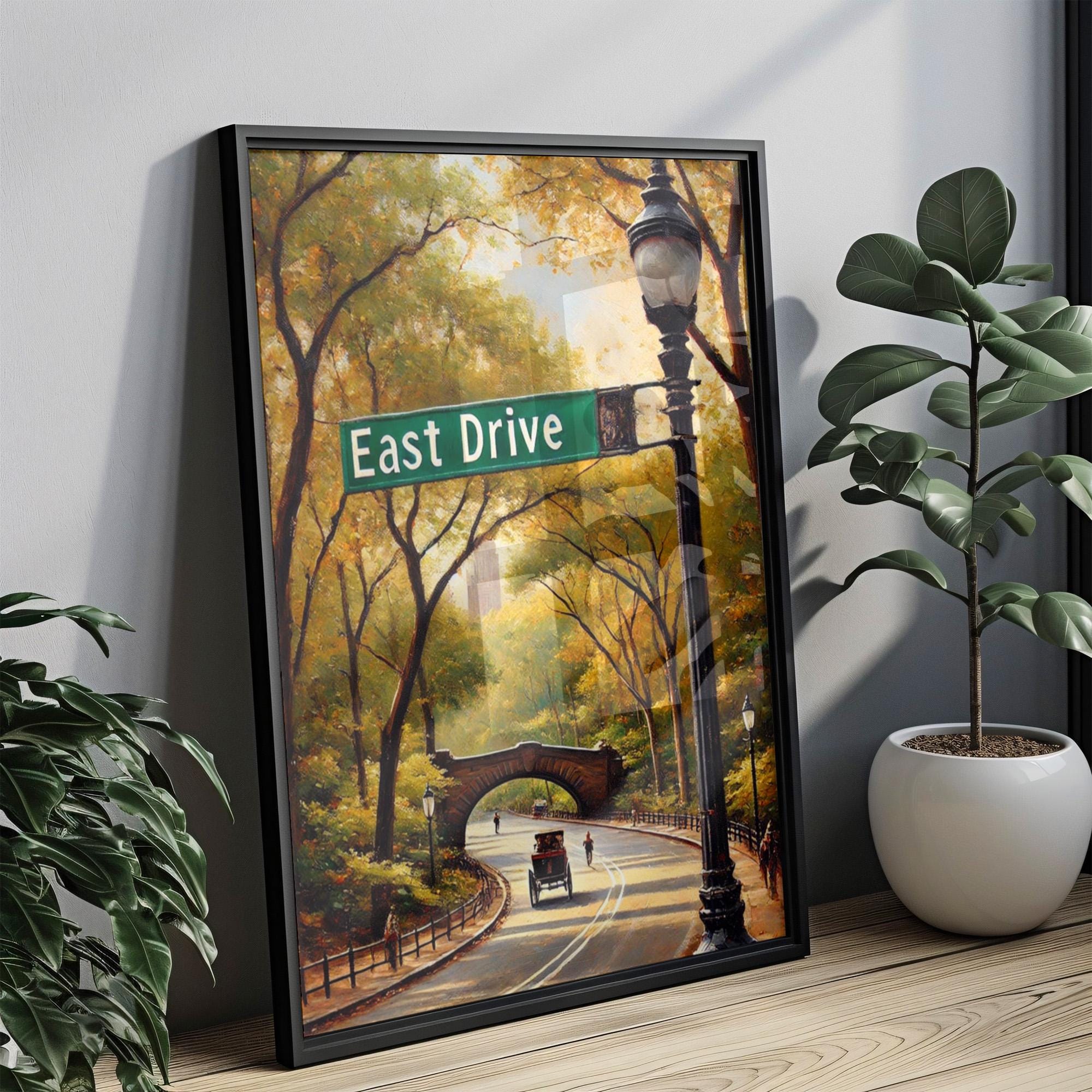 East Drive Oil Painting Art Print: Central Park Manhattan NYC Travel Poster