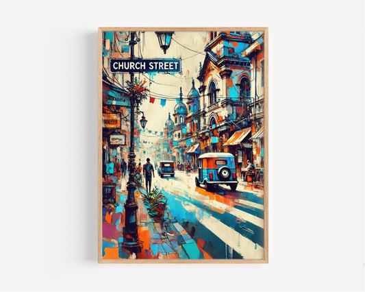 Bangalore Church St Wall Art Print, Travel Poster India Gift, Housewarming Decor, Bangalore Cityscape Illustration, Unique India Travel Art