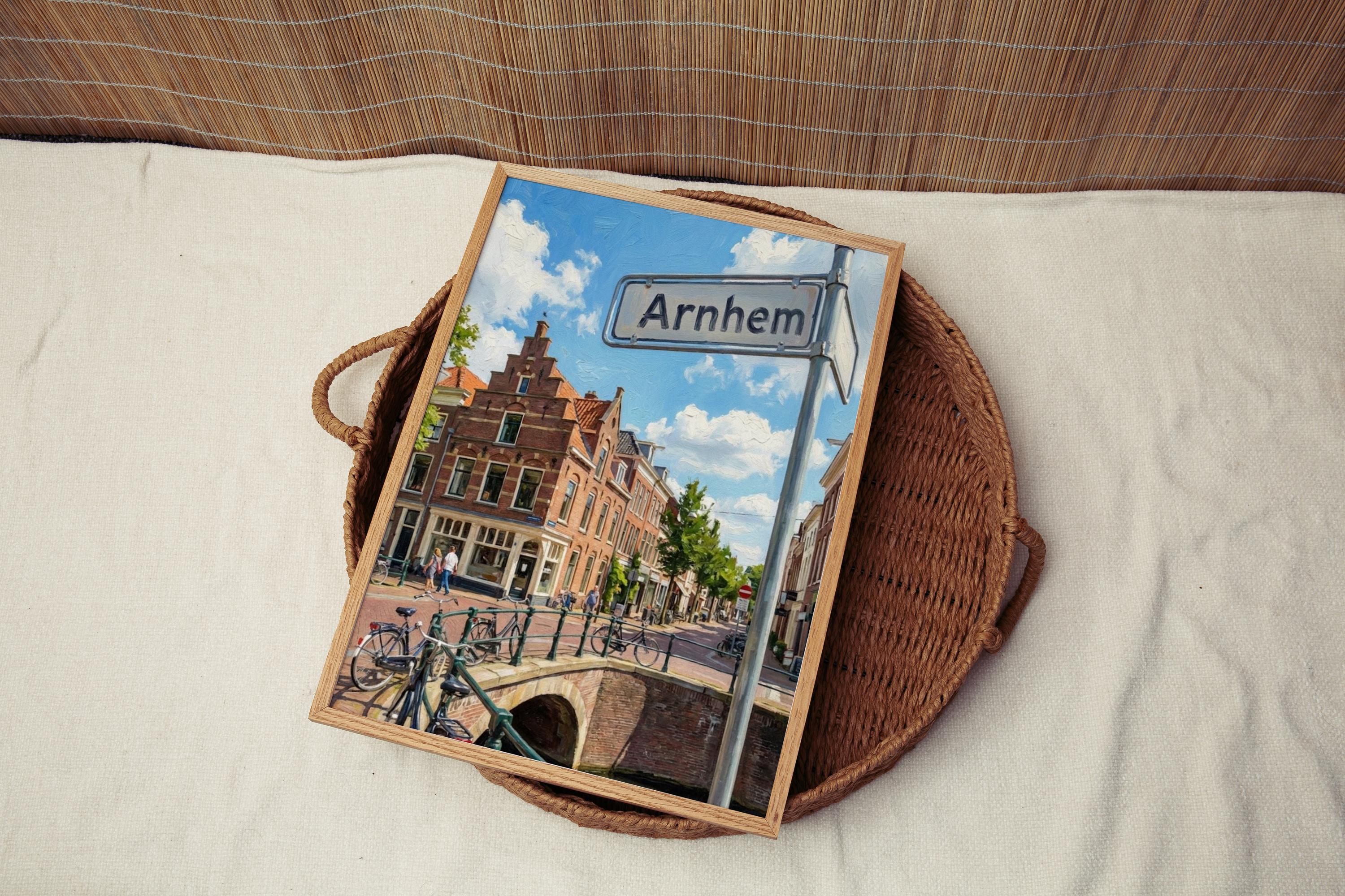 Arnhem Street Sign Wall Art Print: Historic Dutch City Travel Poster