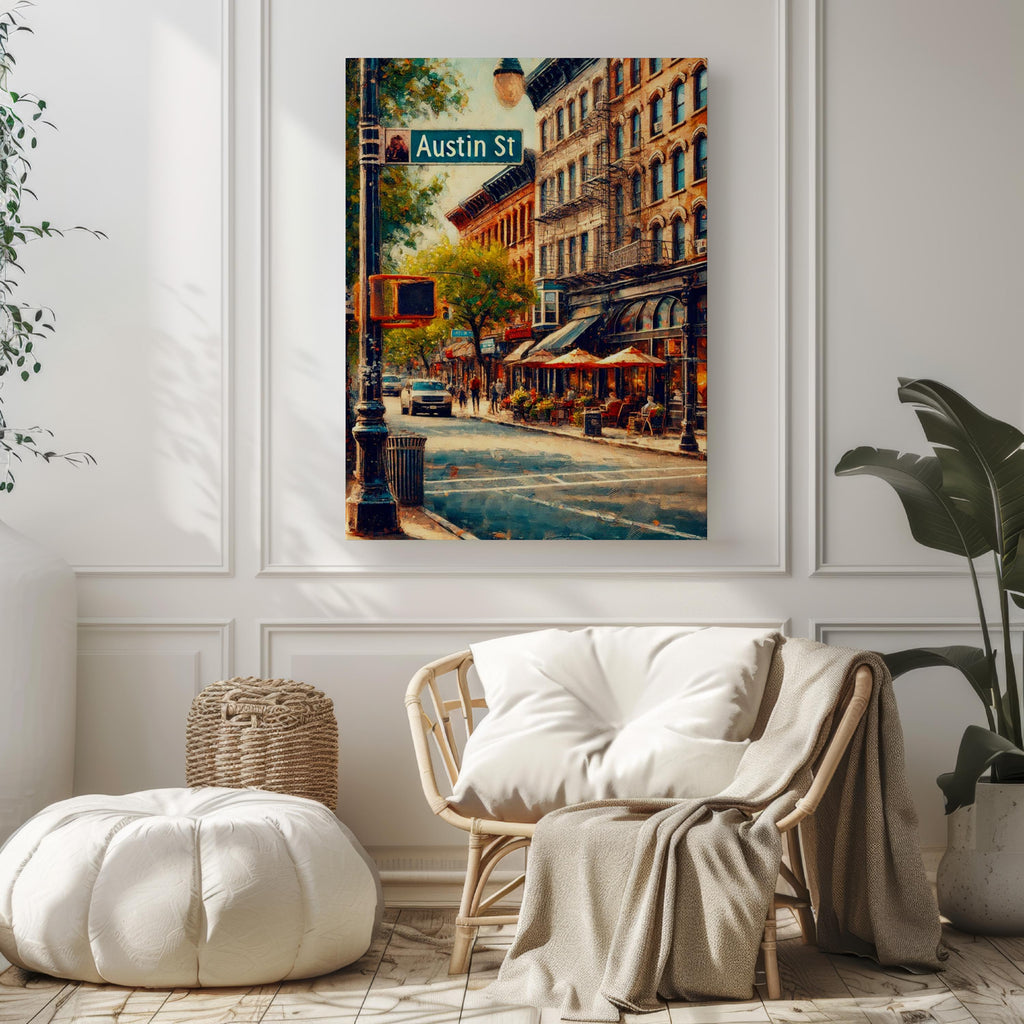 Austin Street Oil Painting Art Print: Forest Hills Queens NYC Travel Poster