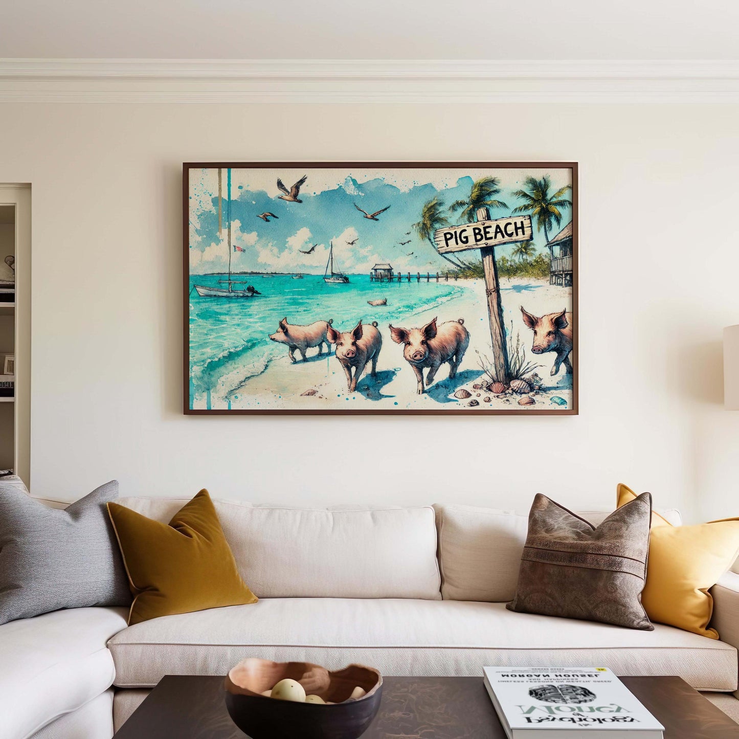 Pig Beach Print: Exuma Bahamas Swimming Pigs Coastal Wall Art