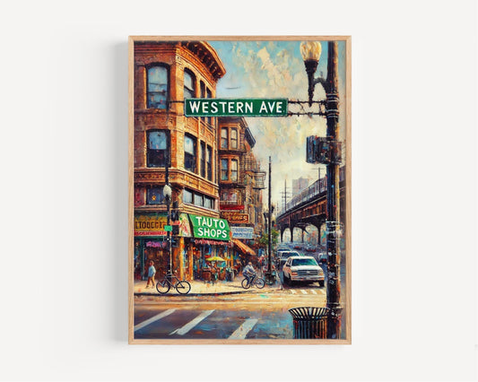 Western Avenue Wall Art, Chicago Print, Illinois Art, Cityscape Travel Poster, Chicago Street Sign, Home Decor Gift, Framed or Unframed