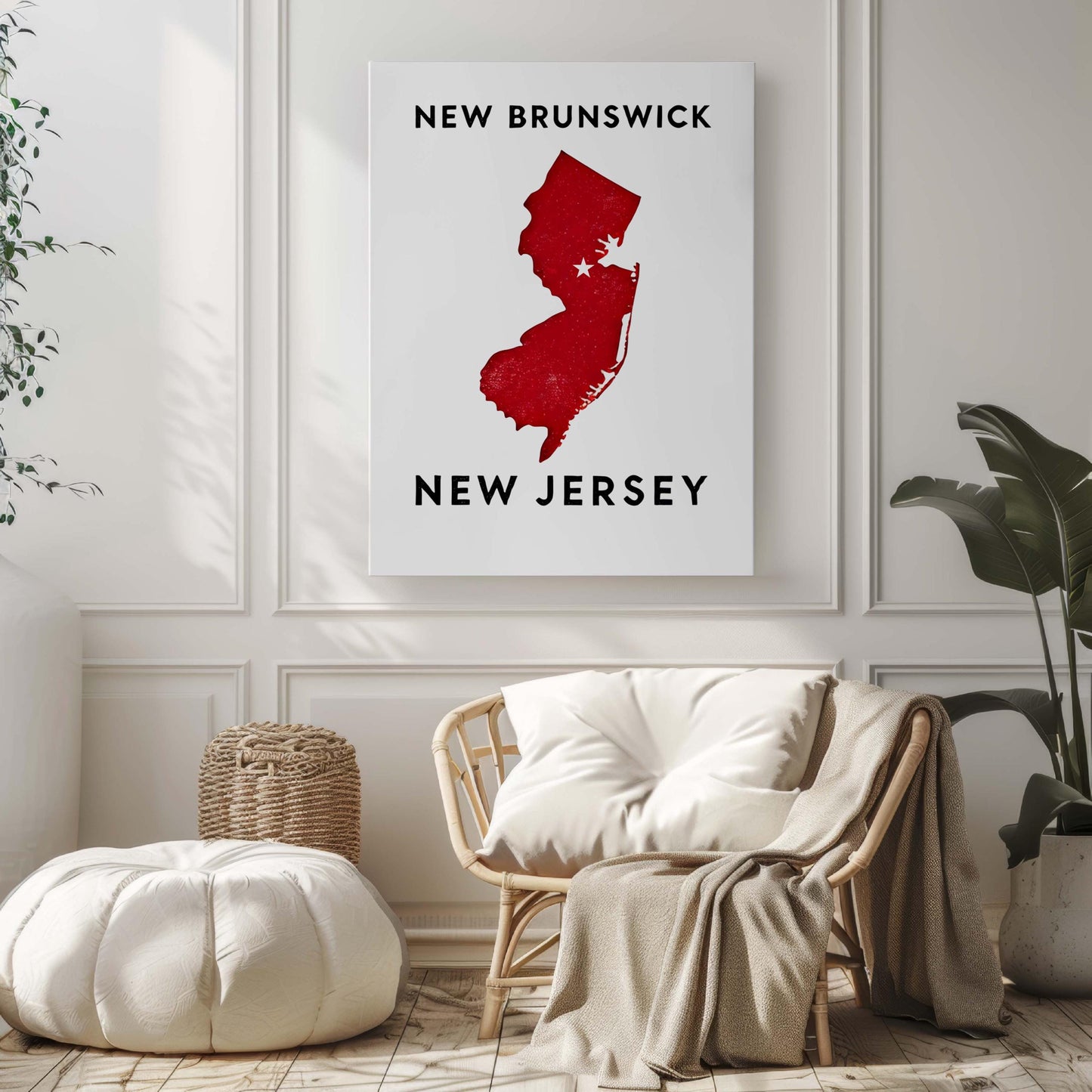New Brunswick Print Travel Wall Art, New Jersey Home Decor, College Dorm Gift, Housewarming Present, Unique State Map Poster