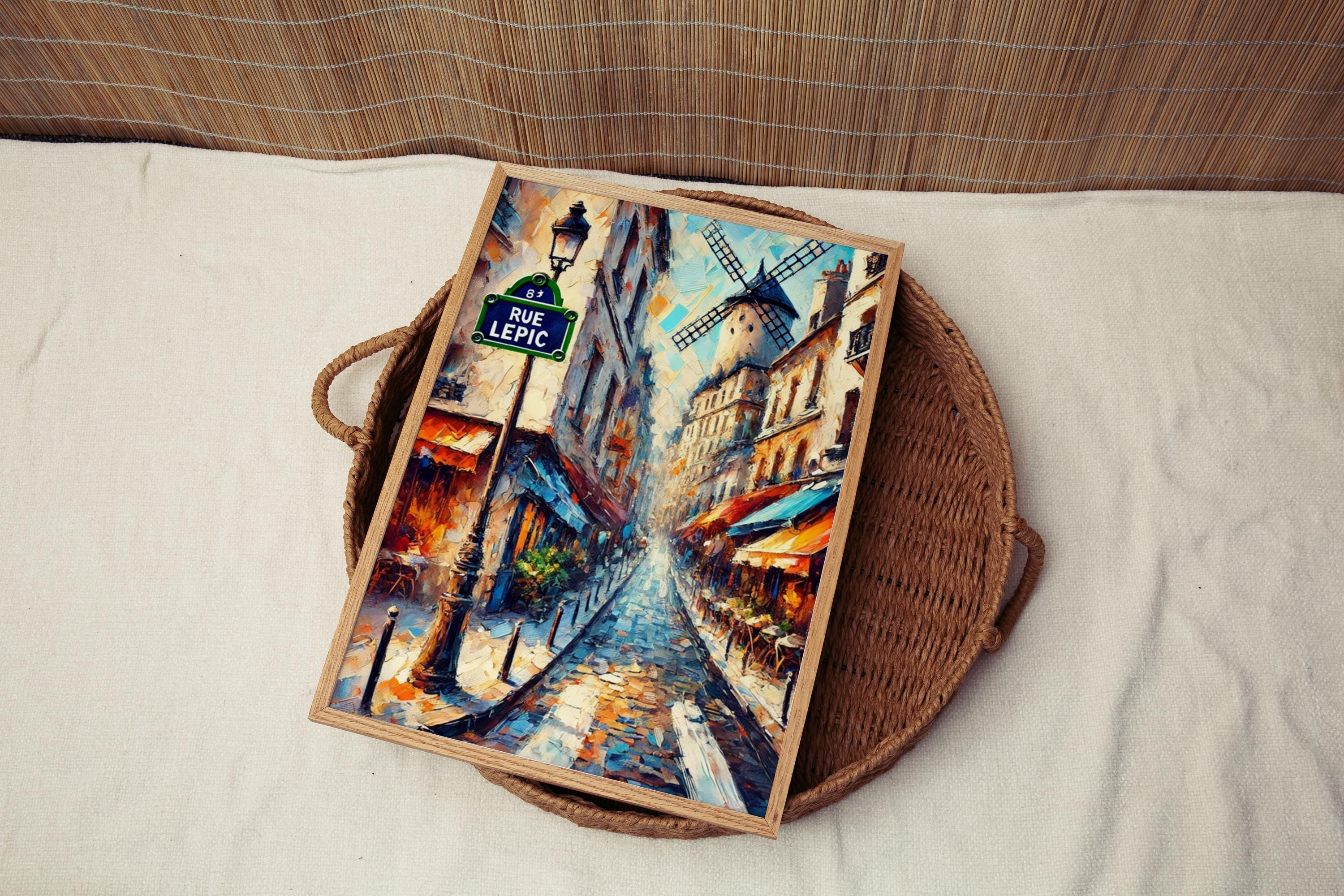 Rue Lepic Wall Art Paris Print, France Travel Poster, Vintage Montmartre Street Scene, Bohemian Decor, French Souvenir, Personalized Gift