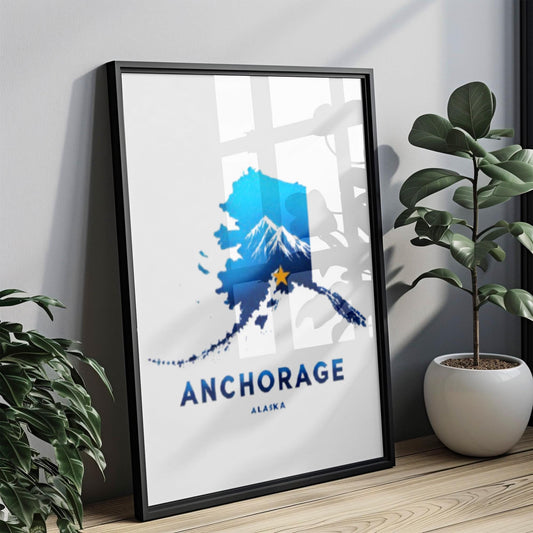 Anchorage Wall Art Print - Alaska Travel Decor, Housewarming & College Gift, Modern Home Decoration, AK State Map Artwork