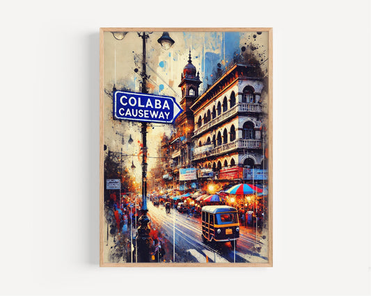 Colaba Causeway Wall Art - Mumbai Travel Poster, India Gift, Vintage Style Colaba Print, Housewarming Decor, Indian Street Market Artwork