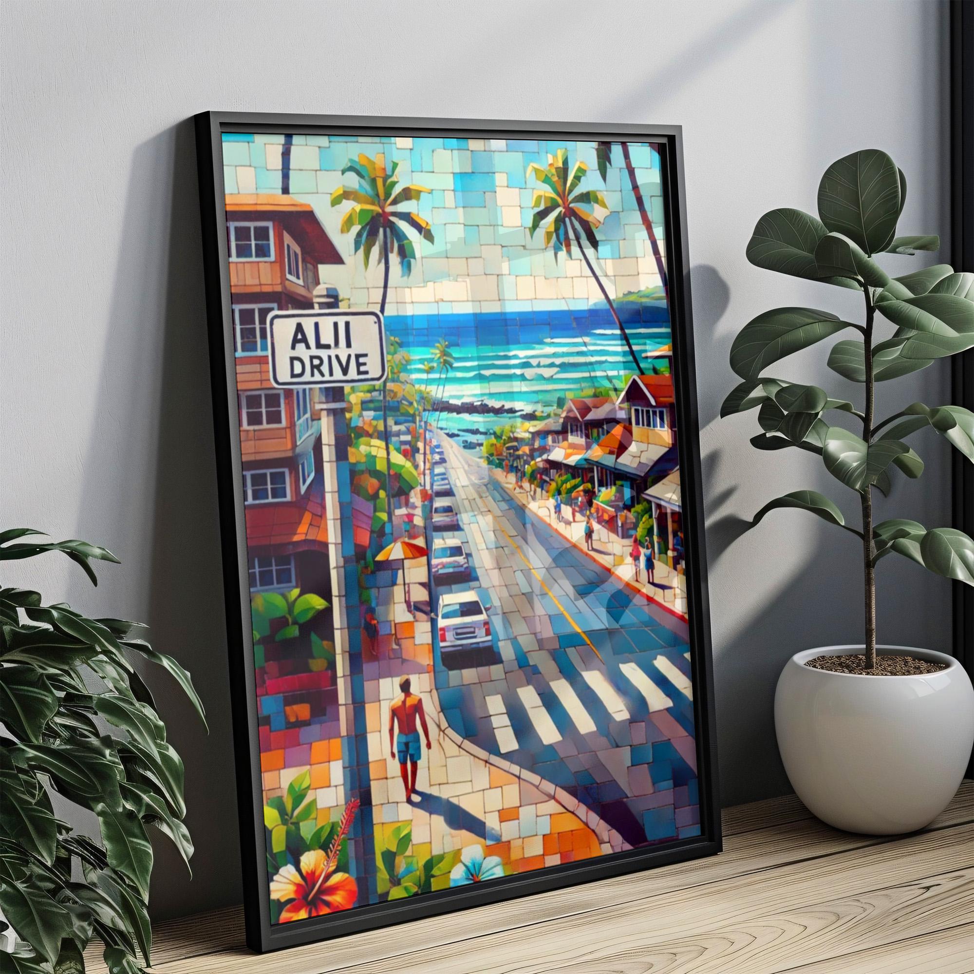 Hawaii Alii Drive Wall Art Print – Travel Poster, Hawaiian Housewarming Gift, American Decor, Island Beach Artwork for Home or Office