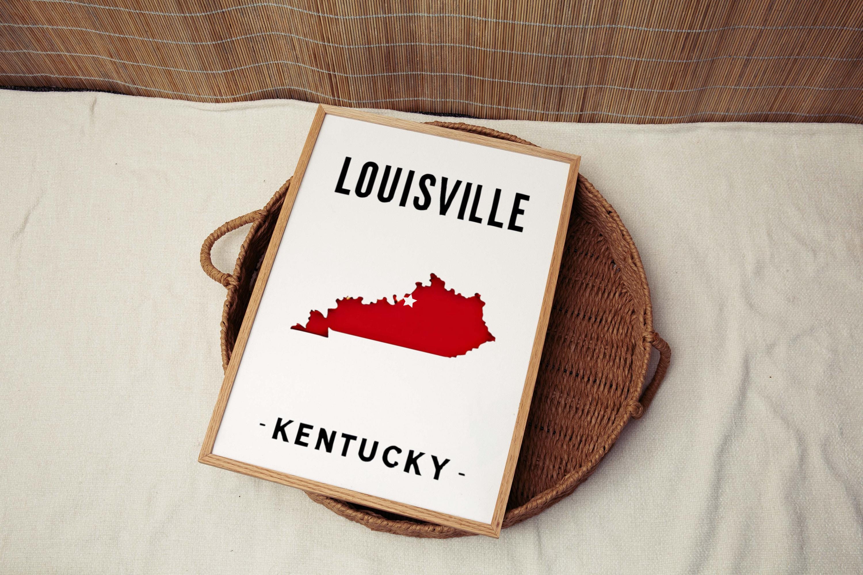 Louisville Print Wall Art - Kentucky Home Decor, Travel Gift, College Room Poster, Housewarming & KY State Map Artwork