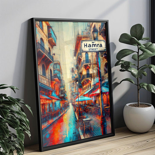 Hamra Street Wall Art Print - Beirut Lebanon Travel Poster, Lebanon Gift & Housewarming Decor, Modern Cityscape Illustration