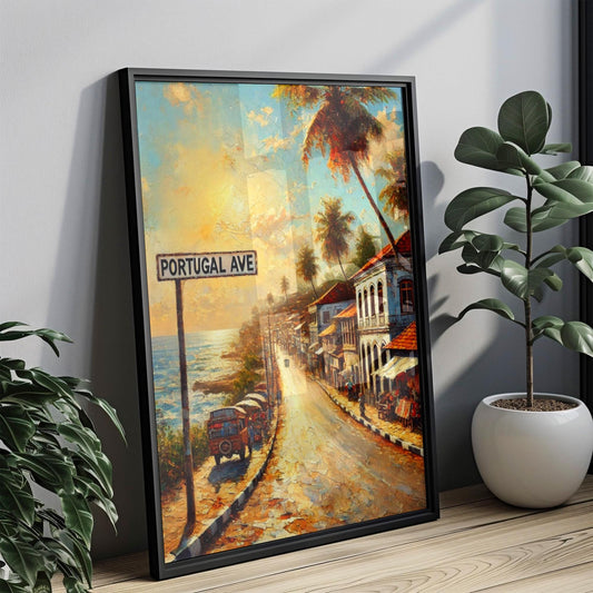 Portugal Ave Wall Art, Dili Print, Timor-Leste Travel Poster, Coastal Street Scene, Tropical Heritage Decor, Personalized Gift