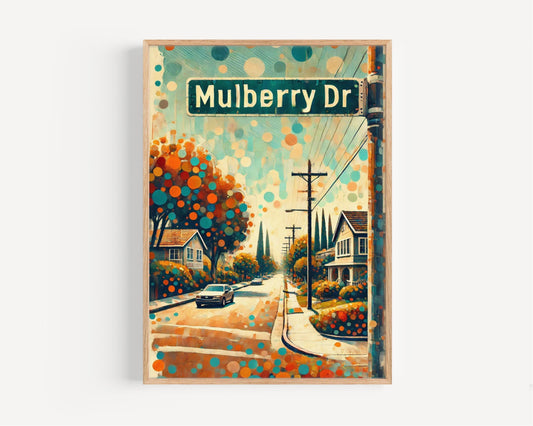 Los Angeles Mulberry Dr Wall Art Print – California Travel Poster, LA Gift, Housewarming Decor, Mulberry Drive Map Art