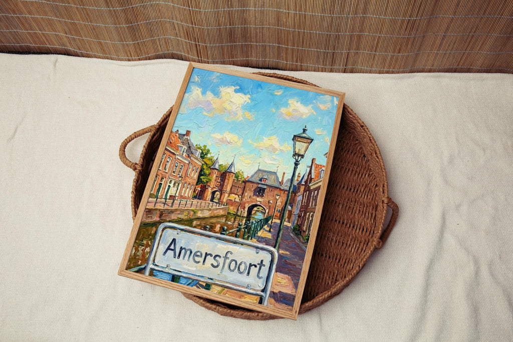 Amersfoort Oil Painting Art Print: Netherlands Canal Street Sign Travel Poster