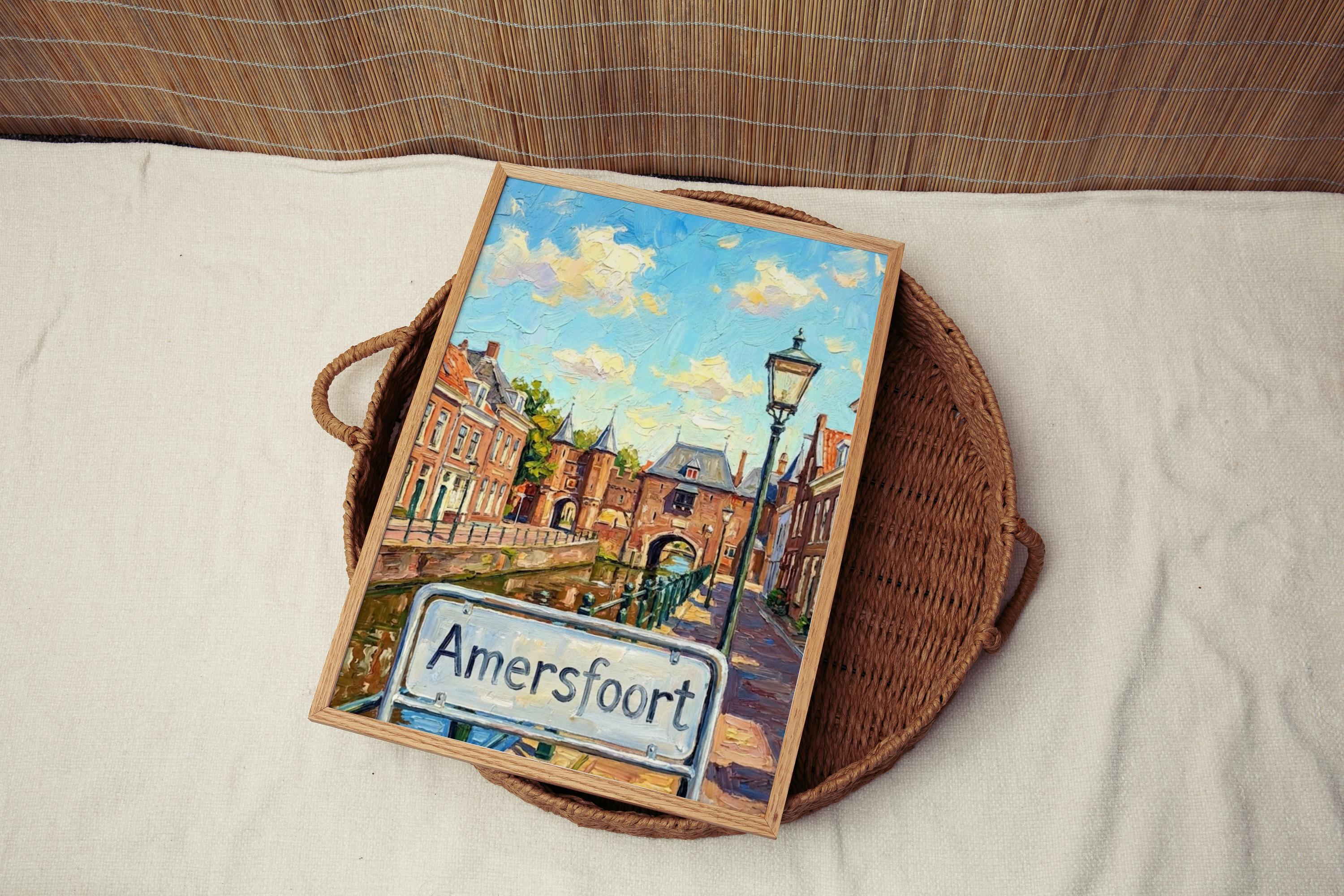 Amersfoort Oil Painting Art Print: Netherlands Canal Street Sign Travel Poster