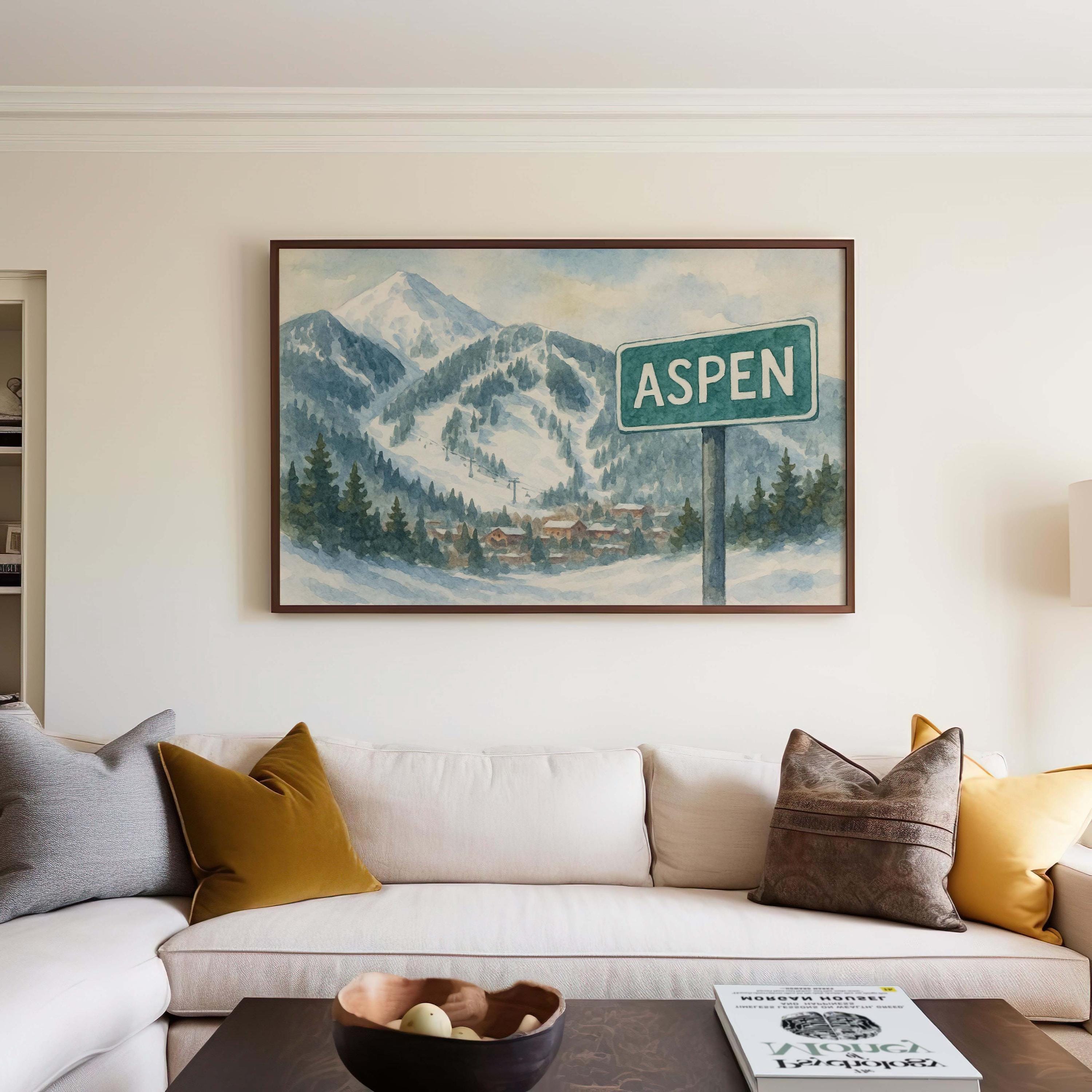 Aspen Mountain Poster, Ski Colorado Wall Art, Winter Decor, Mountain Landscape Print, Aspen Ski Resort Map, Snowy Mountain Wall Decor