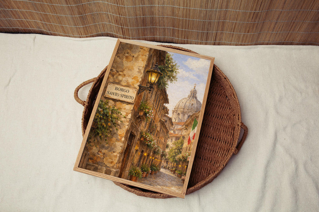 Borgo Santo Oil Painting Art Print: Rome Vatican Quarter Travel Poster