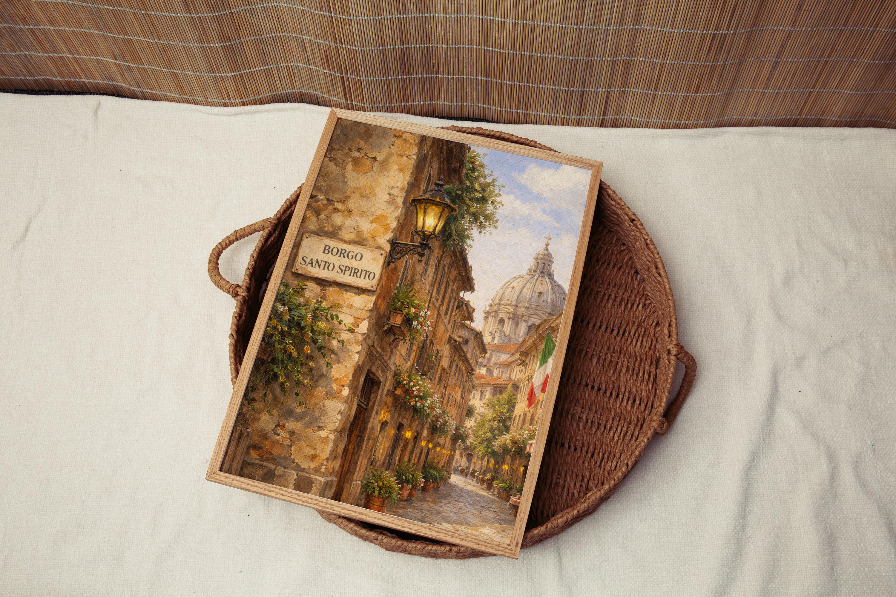 Borgo Santo Oil Painting Art Print: Rome Vatican Quarter Travel Poster