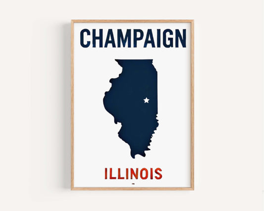 Champaign Print Illinois Wall Art, Travel Home Decor, College & Housewarming Gift, IL Artwork Map Poster