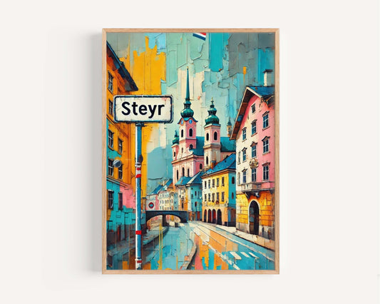 Steyr Art Wall Print - Austria City Travel Poster, European Artwork, Housewarming Gift, Steyr Wall Decor