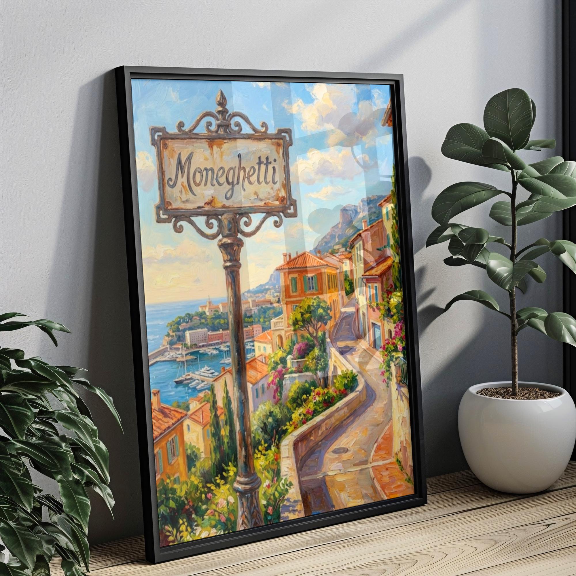 Moneghetti Wall Art Print: Scenic Monaco Hillside Travel Poster