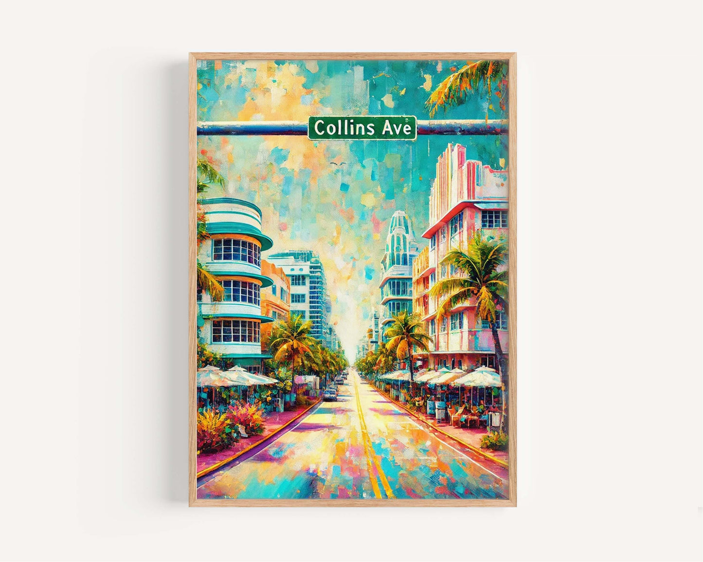 Collins Ave Print - Miami Beach Wall Art, Florida Travel Poster, Tropical Decor, Housewarming Gift, Coastal Canvas, Sunset Beach Art