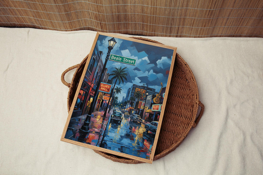 Beale Street Oil Painting Art Print: Memphis Historic Music District Travel Poster