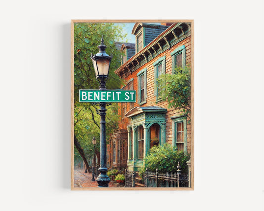 Benefit St Wall Art Providence Print - Travel Poster, Rhode Island Gift, Housewarming Decor, Providence Travel Print, City Map Art