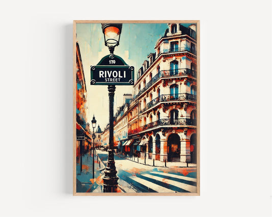 Rivoli Street Wall Art Paris Print, Rue de Rivoli Travel Poster, France Gift, Housewarming Decor, Vintage Style Cityscape Illustration
