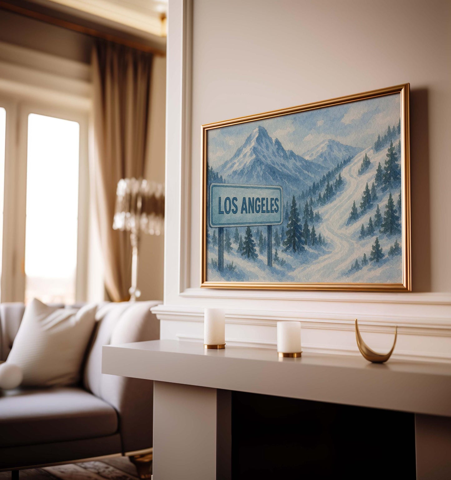 Los Angeles Ski Mountain City Map Wall Art | Urban Decor, Hollywood Art, LA Skyline, Modern Travel Print, Street Map, West Coast Art