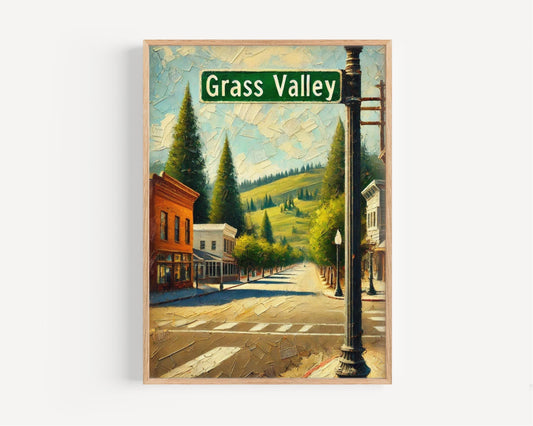 California Grass Valley Wall Art, Travel Poster, California Gift, Housewarming Decor, American Print, Vintage Style Travel Art