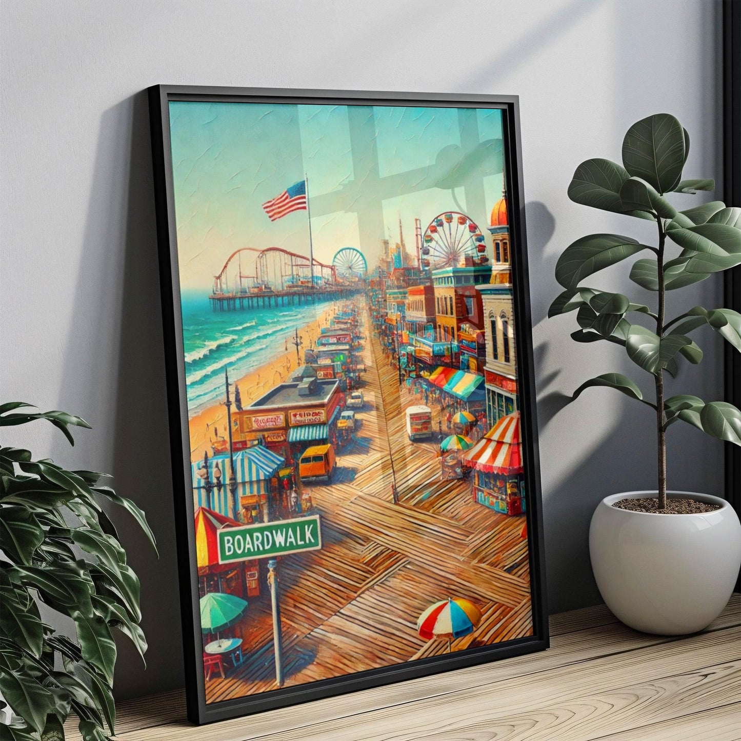 Boardwalk Wall Art, Atlantic City Print, Travel Poster, American Art, Jersey Souvenir, Vacation Gift, Travel Souvenir, Vintage Street Sign