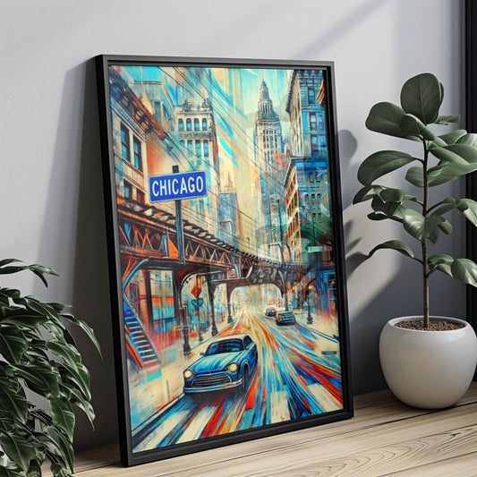 Illinois Chicago Wall Art Print – Travel Poster, Illinois Gift, USA Souvenir, Housewarming Decor, Modern Cityscape Artwork