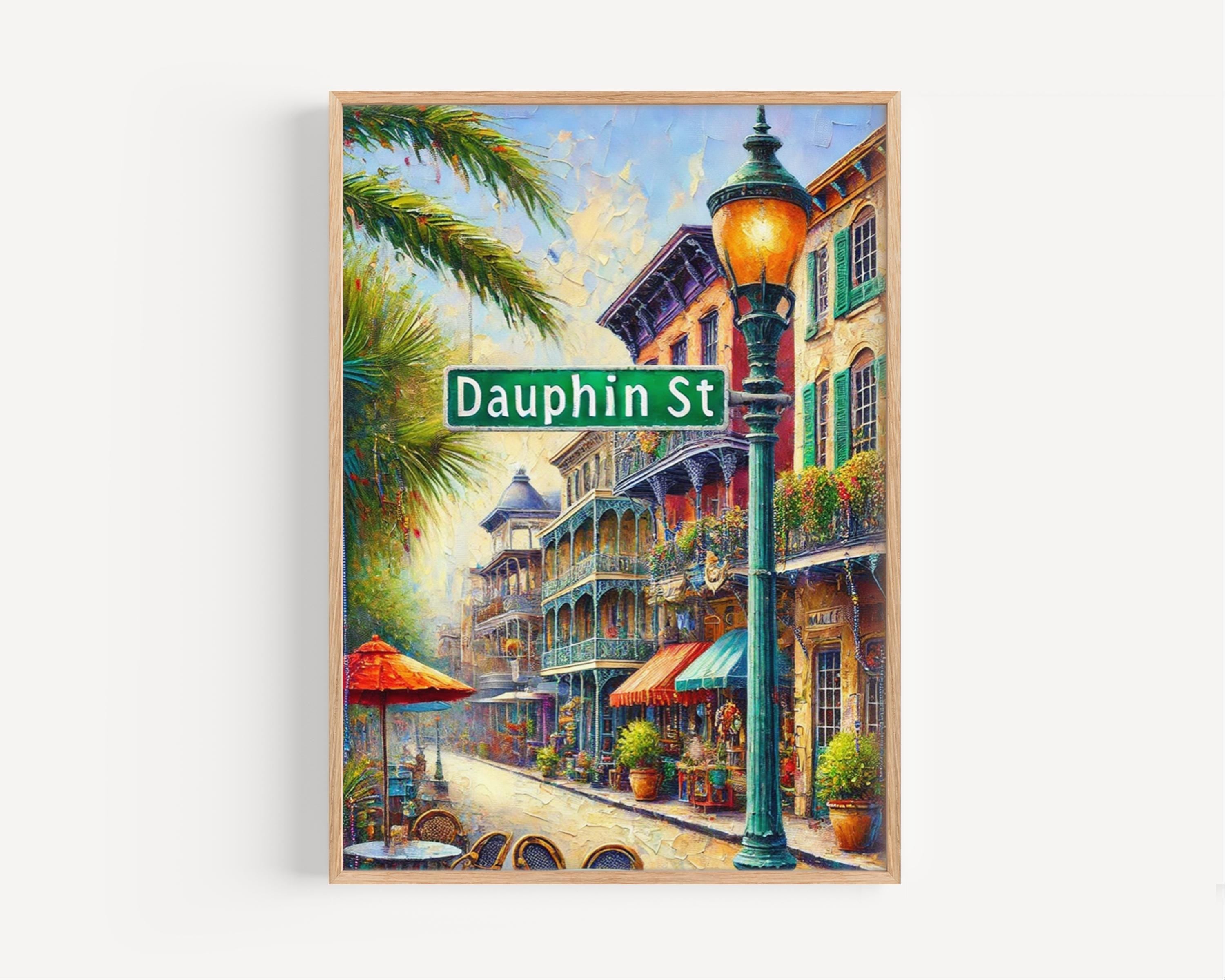 Dauphin Street Oil Painting Art Print: Mobile Alabama Street Sign Travel Poster